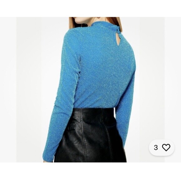 NWT TOPSHOP BLUE METALLIC GLITTER FUNNEL NECK TOP Women’s US 12 LONG SLEEVE - Picture 10 of 10